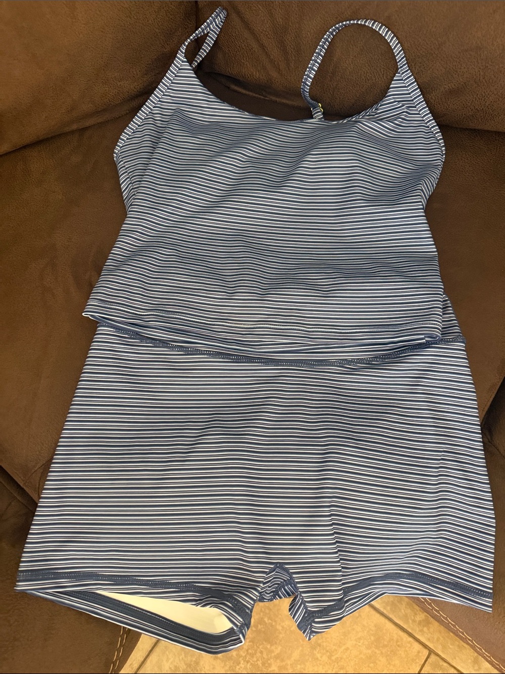 ARALINA Striped Navy & White Tankini Swim Set